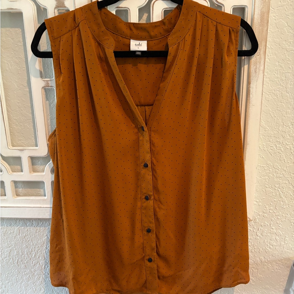CAbi Brown Boxy Mandarin Collar Blouse